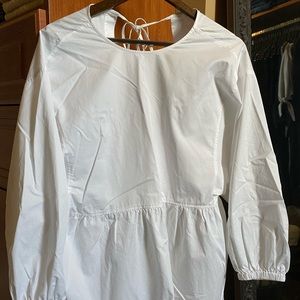 White, cotton, balloon sleeve top with open back